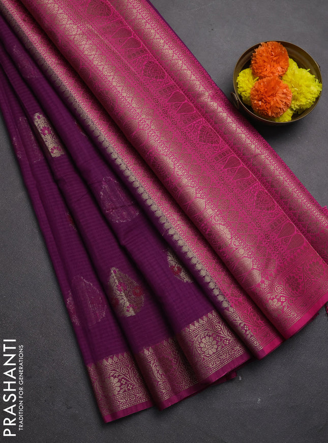 Banarasi semi dupion saree purple and magenta pink with allover woven buttas and woven border