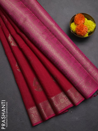 Banarasi semi dupion saree pink with allover woven buttas and woven border