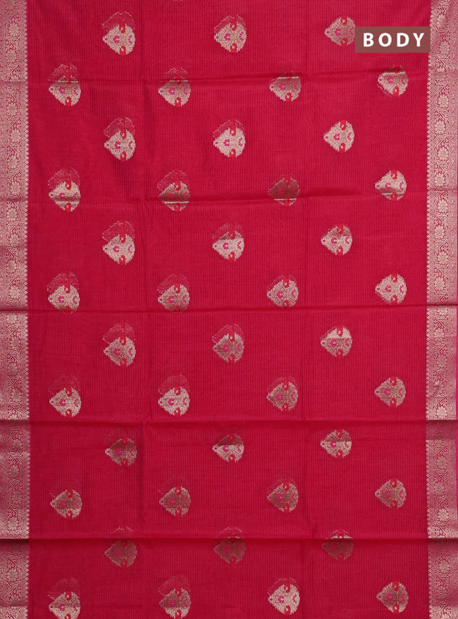 Banarasi semi dupion saree pink with allover woven buttas and woven border