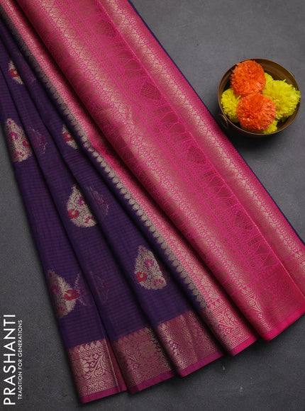 Banarasi semi dupion saree purple shade and magenta pink with allover woven buttas and woven border