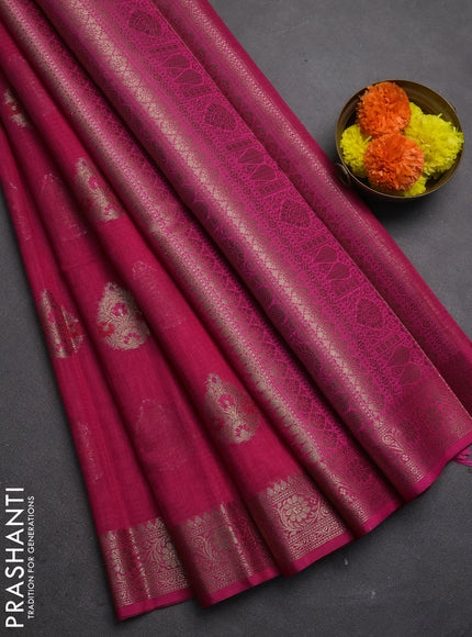Banarasi semi dupion saree pink with allover woven buttas and woven border