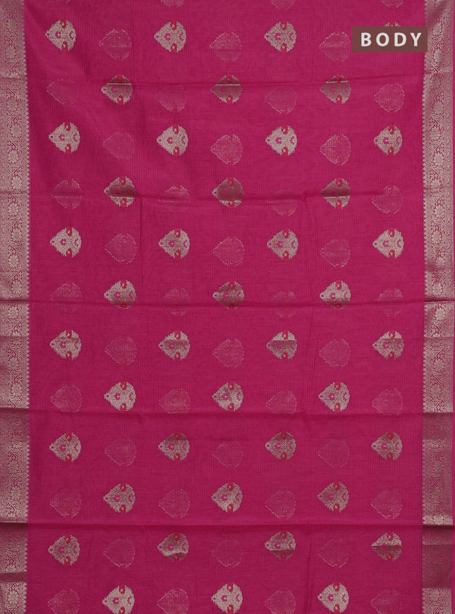 Banarasi semi dupion saree pink with allover woven buttas and woven border