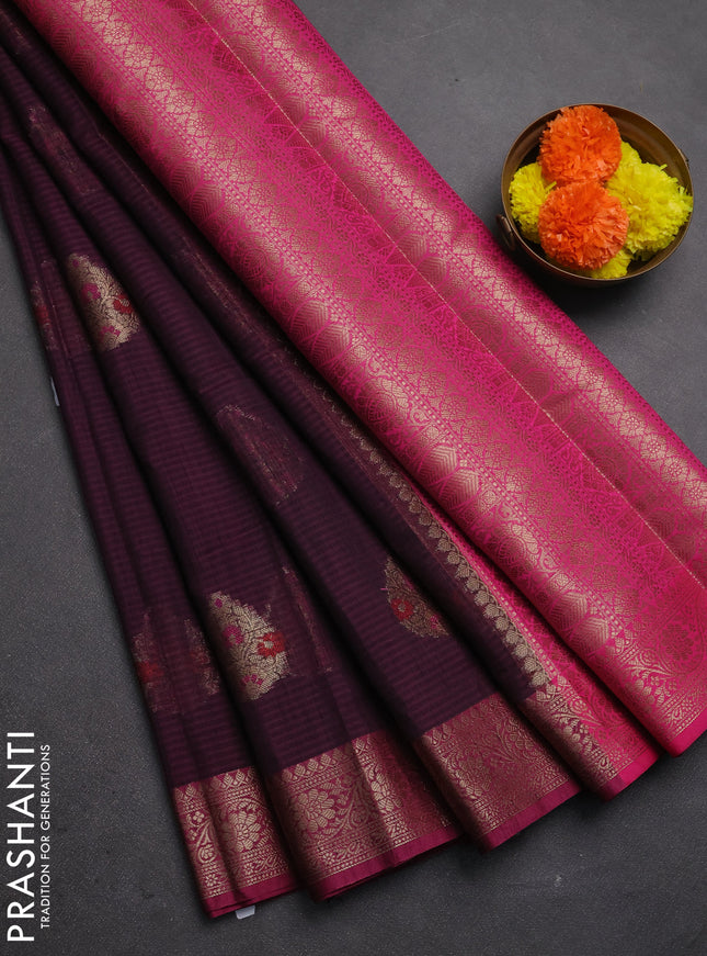 Banarasi semi dupion saree magenta pink with allover woven buttas and woven border