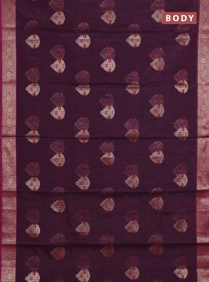 Banarasi semi dupion saree magenta pink with allover woven buttas and woven border