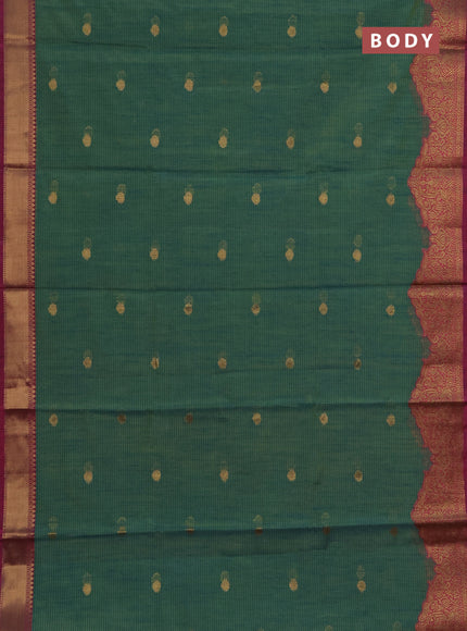 Banarasi semi dupion saree teal green and magenta pink with allover thread & zari woven buttas and woven border
