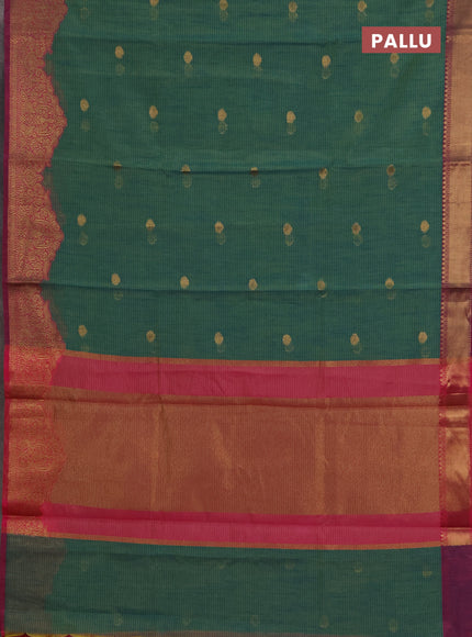 Banarasi semi dupion saree teal green and magenta pink with allover thread & zari woven buttas and woven border