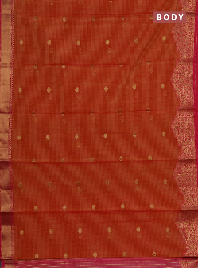 Banarasi semi dupion saree dual shade of pinkish yellow and pink with allover thread & zari woven buttas and woven border