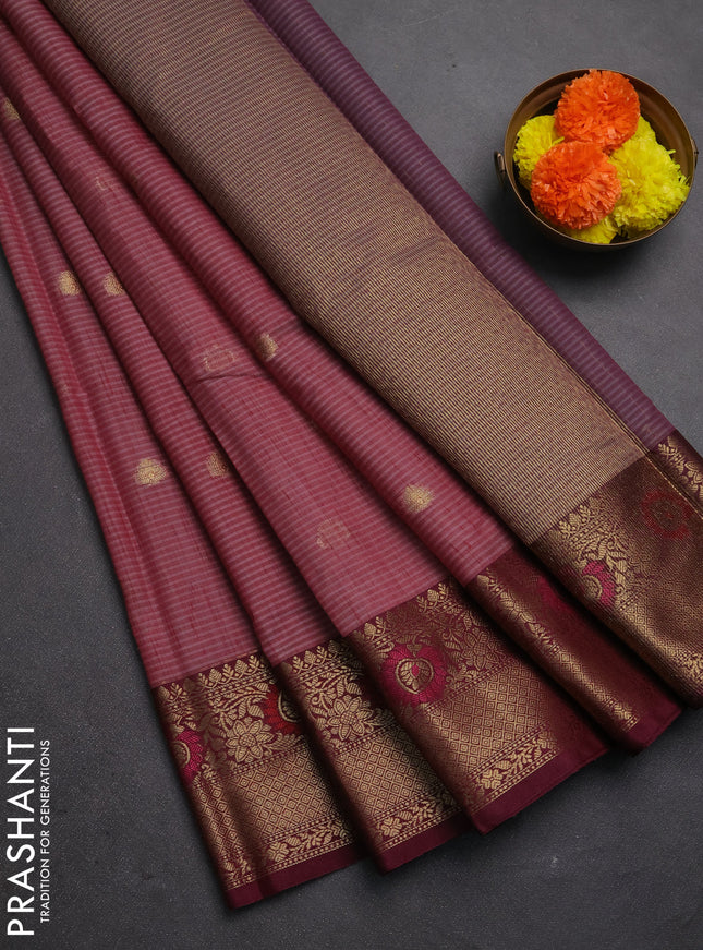 Banarasi semi dupion saree maroon and wine shade with allover woven buttas and woven border
