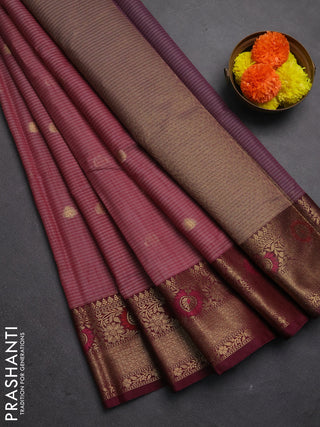 Banarasi semi dupion saree maroon and wine shade with allover woven buttas and woven border