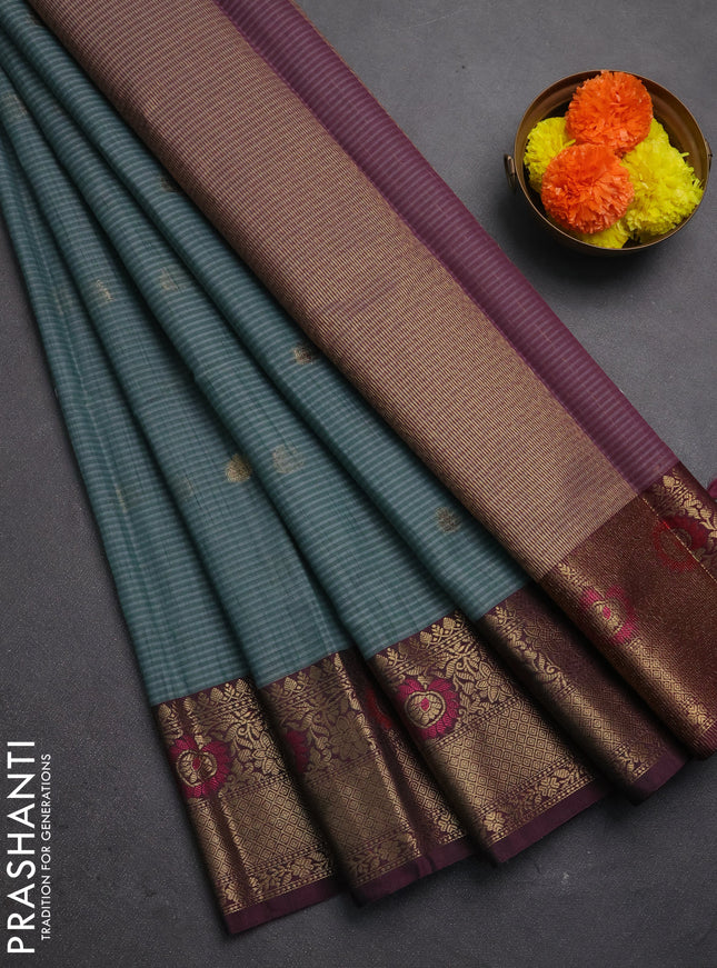 Banarasi semi dupion saree pastel green and wine shade with allover woven buttas and woven border