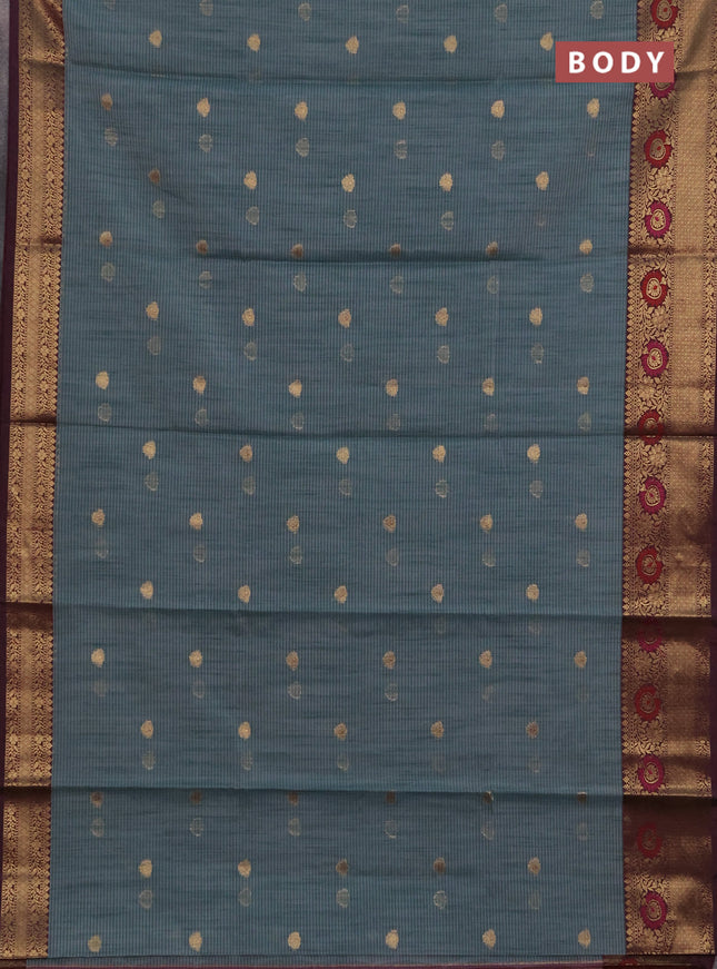 Banarasi semi dupion saree pastel green and wine shade with allover woven buttas and woven border