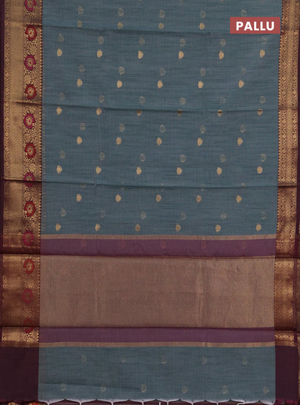 Banarasi semi dupion saree pastel green and wine shade with allover woven buttas and woven border