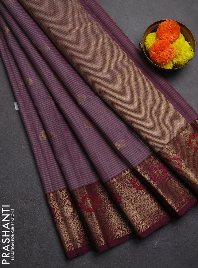 Banarasi semi dupion saree wine shade and wine  with allover woven buttas and woven border