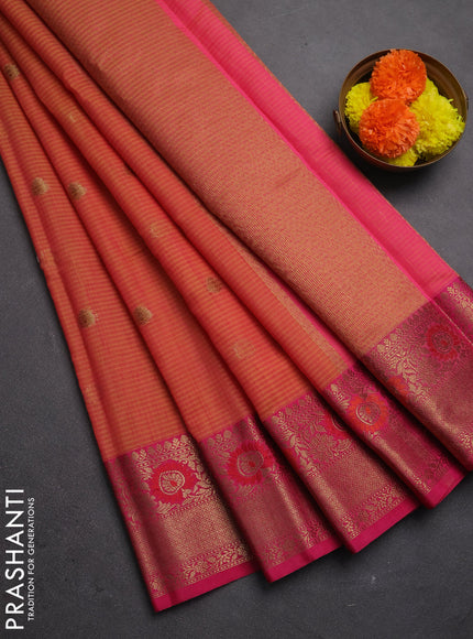 Banarasi semi dupion saree pink shade and pink with allover woven buttas and woven border