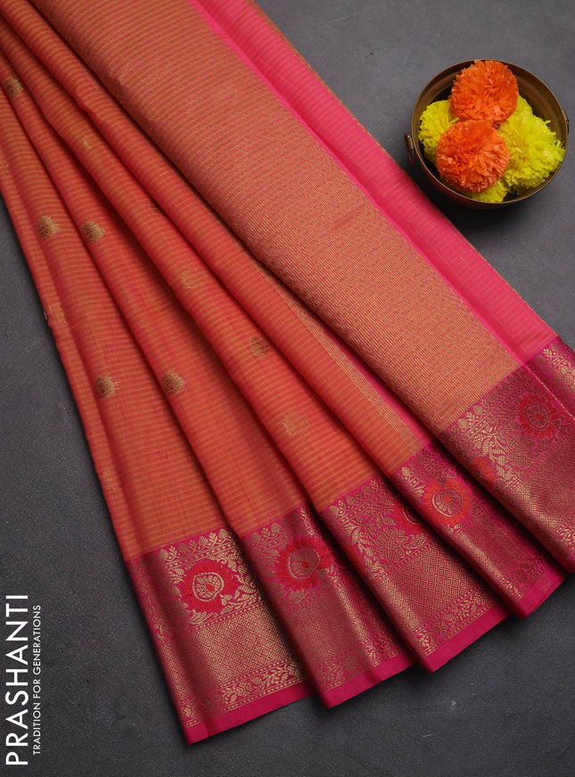 Banarasi semi dupion saree pink shade and pink with allover woven buttas and woven border