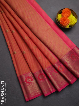 Banarasi semi dupion saree pink shade and pink with allover woven buttas and woven border