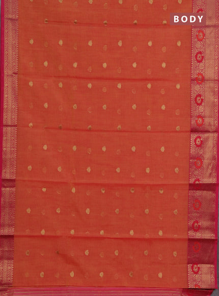 Banarasi semi dupion saree pink shade and pink with allover woven buttas and woven border
