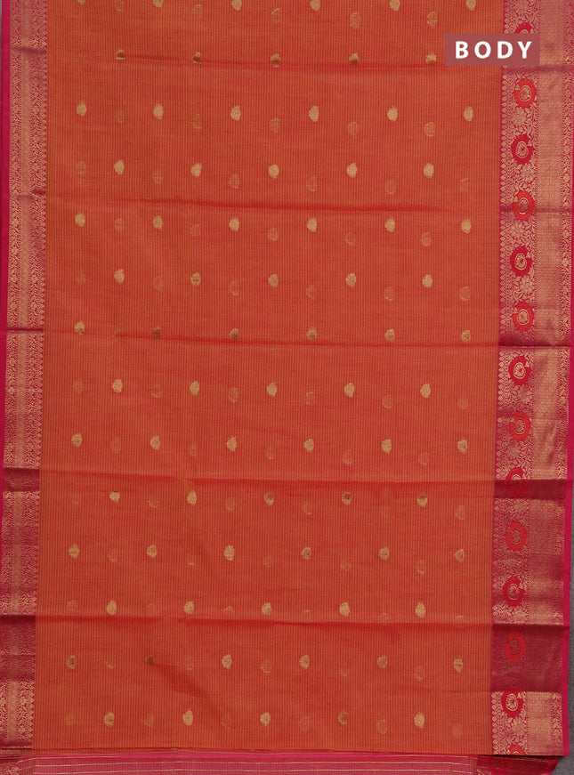 Banarasi semi dupion saree pink shade and pink with allover woven buttas and woven border