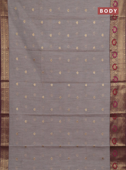 Banarasi semi dupion saree grey and wine shade with allover woven buttas and woven border