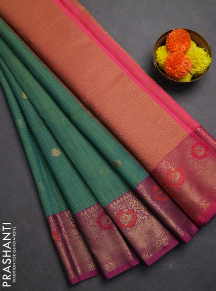 Banarasi semi dupion saree teal green and magenta pink with allover woven buttas and woven border