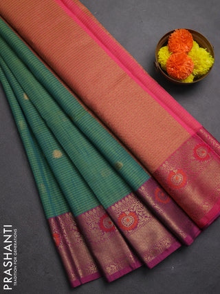 Banarasi semi dupion saree teal green and magenta pink with allover woven buttas and woven border