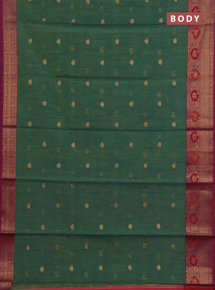 Banarasi semi dupion saree teal green and magenta pink with allover woven buttas and woven border