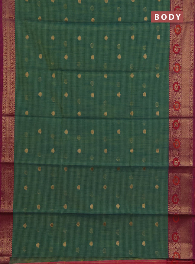 Banarasi semi dupion saree teal green and magenta pink with allover woven buttas and woven border