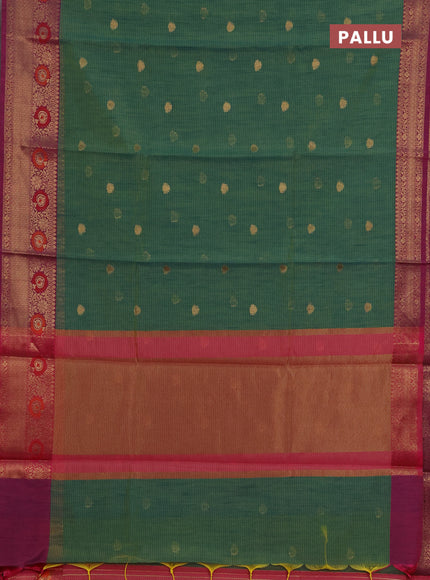 Banarasi semi dupion saree teal green and magenta pink with allover woven buttas and woven border