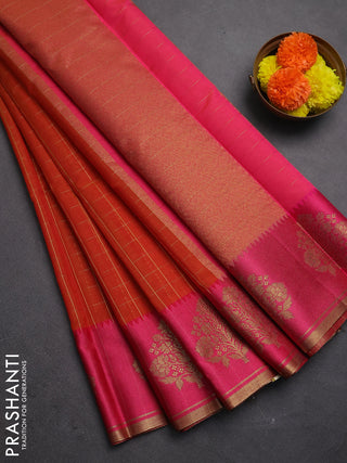 Banarasi semi dupion saree dual shade of red and pink with allove checked pattern and woven butta border