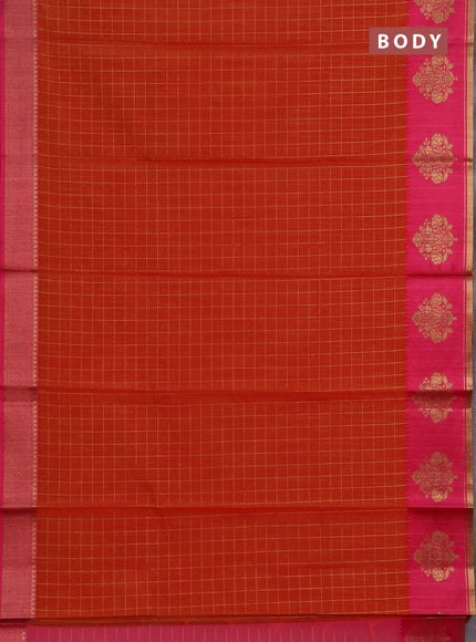Banarasi semi dupion saree dual shade of red and pink with allove checked pattern and woven butta border