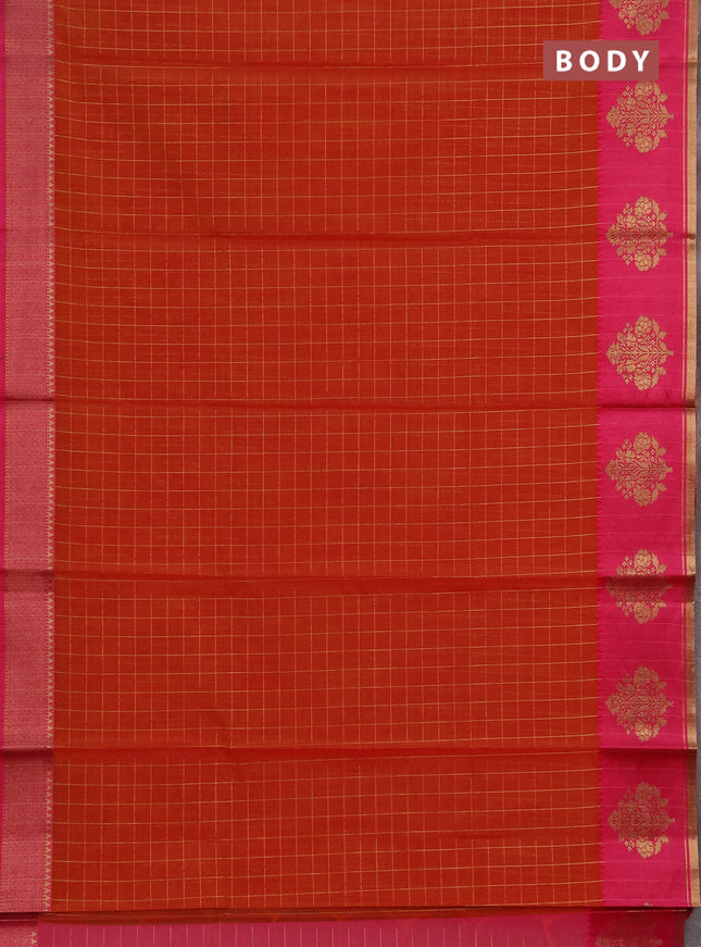Banarasi semi dupion saree dual shade of red and pink with allove checked pattern and woven butta border