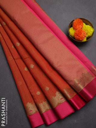 Banarasi semi dupion saree mustard yellow and pink with allover woven buttas and woven border
