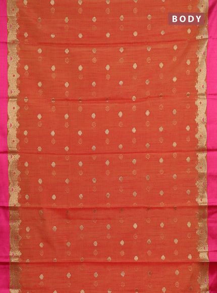 Banarasi semi dupion saree mustard yellow and pink with allover woven buttas and woven border