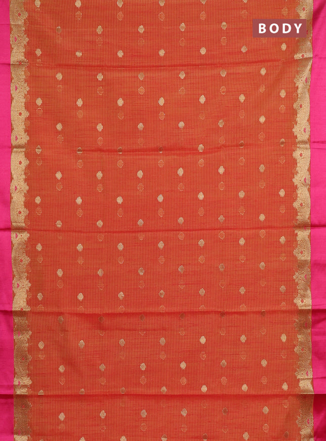 Banarasi semi dupion saree mustard yellow and pink with allover woven buttas and woven border