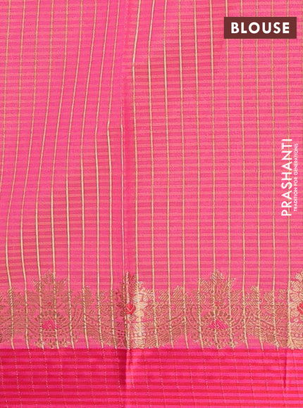 Banarasi semi dupion saree teal green and pink with allover woven buttas and woven border