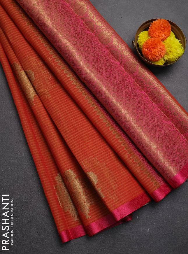Banarasi semi dupion saree maroon and pink with allover woven buttas and thread woven border