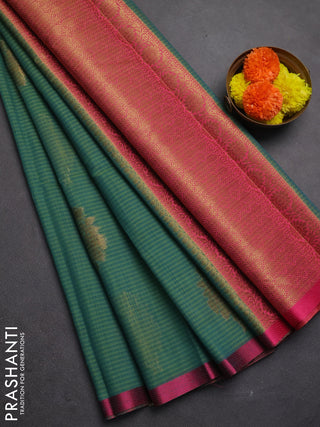 Banarasi semi dupion saree teal green and pink with allover woven buttas and thread woven border