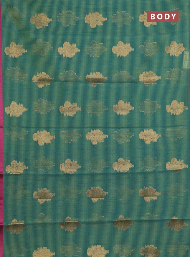 Banarasi semi dupion saree teal green and pink with allover woven buttas and thread woven border