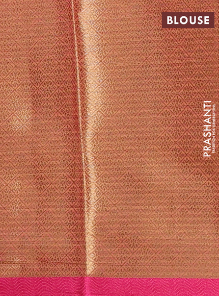 Banarasi semi dupion saree dual shade of pinkish yellow and pink with allover woven buttas and thread woven border