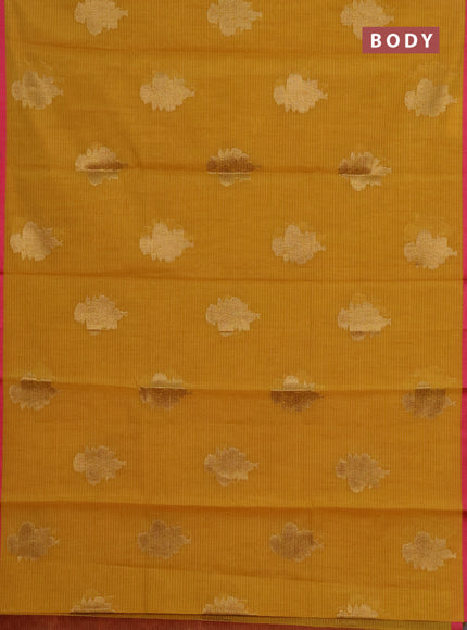 Banarasi semi dupion saree mustard yellow and pink with allover woven buttas and thread woven border