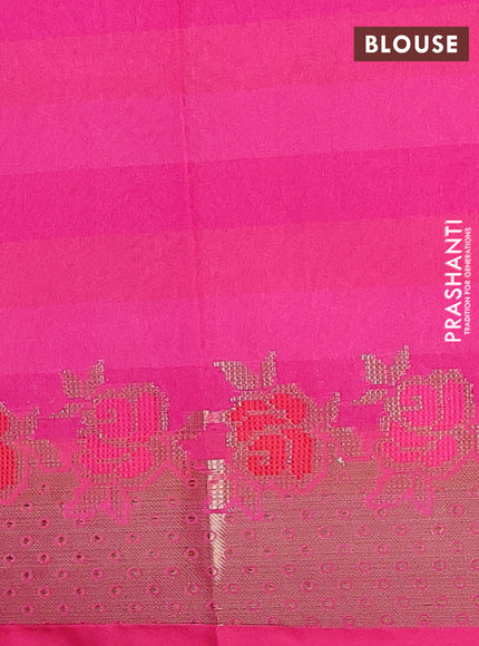 Banarasi semi dupion saree violet and magenta pink with stripes pattern and floral design zari woven border