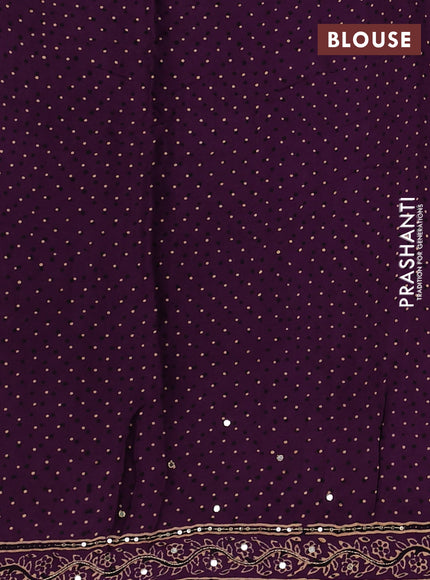 Modal silk saree purple with ajrakh butta prints and mirror & sequin embroidery pallu