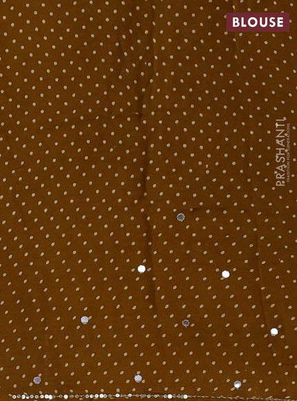 Modal silk saree dark mustard with allover ajrakh prints and mirror & sequin embroidery pallu