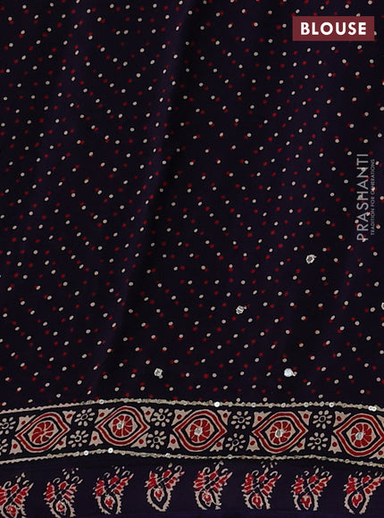 Modal silk saree navy blue and red with ajrakh butta prints and mirror & sequin embroidery pallu