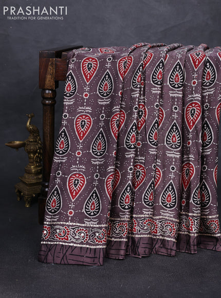 Modal silk saree rosy brown with allover ajrakh prints and mirror & sequin embroidery pallu