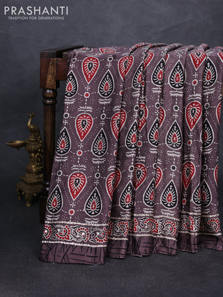 Modal silk saree rosy brown with allover ajrakh prints and mirror & sequin embroidery pallu