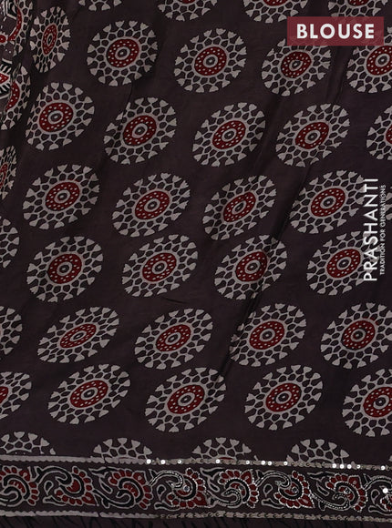 Modal silk saree rosy brown with allover ajrakh prints and mirror & sequin embroidery pallu