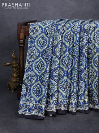 Modal silk saree indigo blue and black with allover ajrakh prints and mirror & sequin embroidery pallu