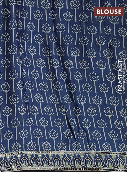 Modal silk saree indigo blue and black with allover ajrakh prints and mirror & sequin embroidery pallu