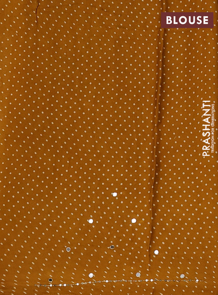 Modal silk saree mustard yellow with allover ajrakh prints and mirror & sequin embroidery pallu